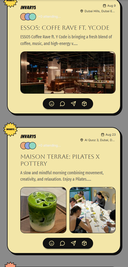 Invarys Experience Perks event cards